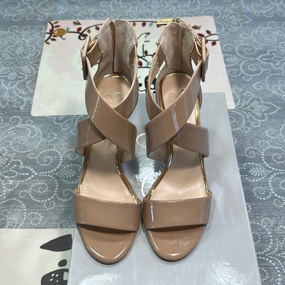 Jessica Simpson patent sandals with zip back. Size 8 great condition